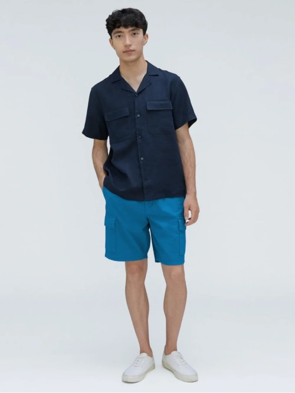 Everlane Shorts XS Cotton Linen Cargo Blue